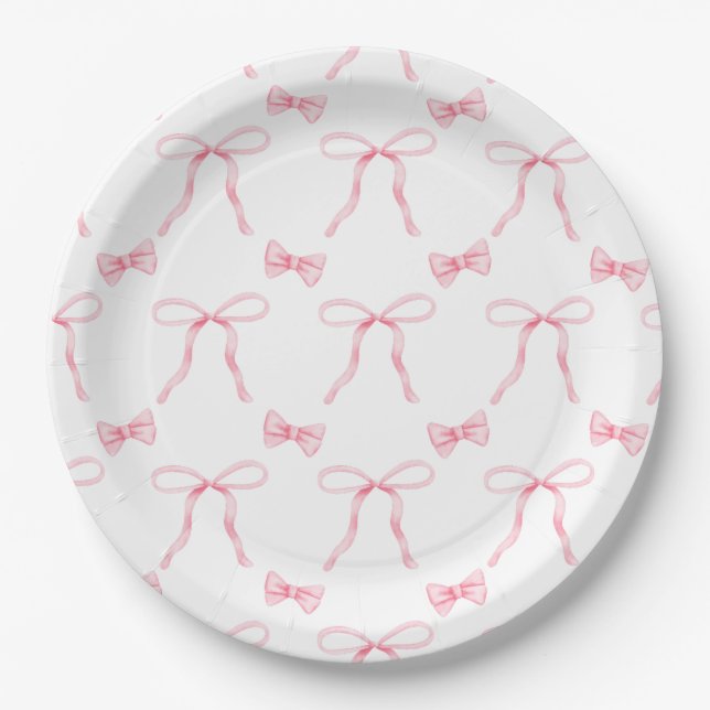 Assiette en papier Coquette à ruban rose pour anni (Devant)