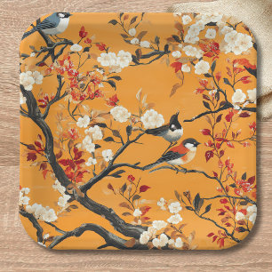 Assiette en papier de chinoiserie automnale élégan