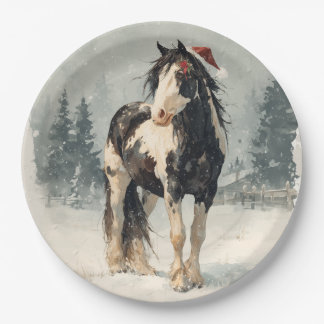 Assiette en papier de Noël / Beau cheval de peintu