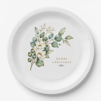Assiette en papier de Noël élégante botanique euca