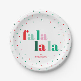 Assiette en papier de Noël rouge vert rose Fa La L