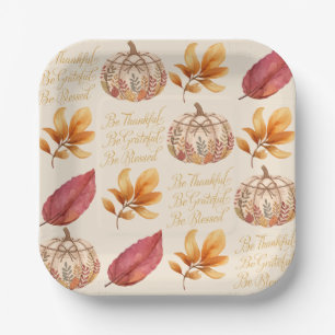 Assiette en papier de Thanksgiving Merci, Reconnai