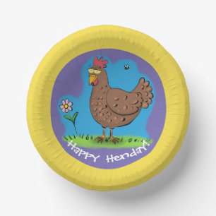Assiette en papier dessin animé de poule rigolote 