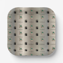 Assiette en papier Eid Mubarak|Kaaba dorée et Masj
