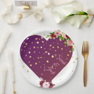 Assiette en papier élégante Purple Heart pour mari