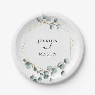 Assiette en papier Fête de mariage au feuillage d'