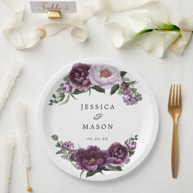 Assiette en papier Fête de mariage floral Pivoines (Mariage)