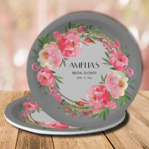 Assiette en papier Fête de mariage Floral Rose Aqu