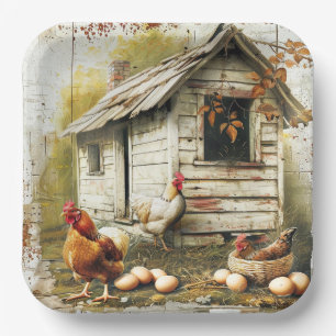 Assiette en Papier Fête Poules et Œufs