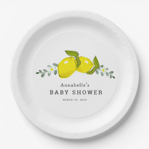 Assiette en papier Fête Prénatale Fleur Citron