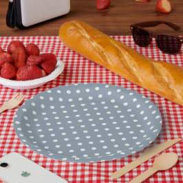 Assiette en papier fêtes à pois bleu poussiéreux