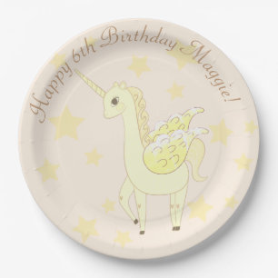 Assiette en papier fille fantaisie licorne Pégase