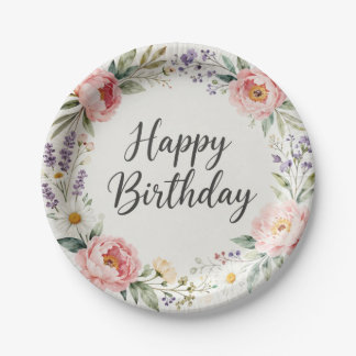 Assiette en papier Fleurie Joyeux Anniversaire | F