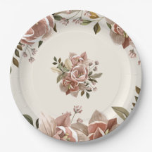 Assiette en Papier Fleurie Rose Poussiéreuse pour 