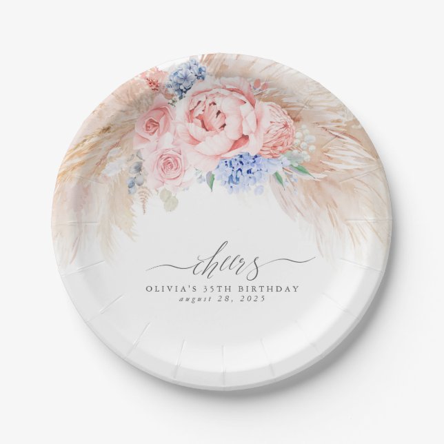 Assiette en papier Fleurs d'herbe des Pampas Tropi (Devant)