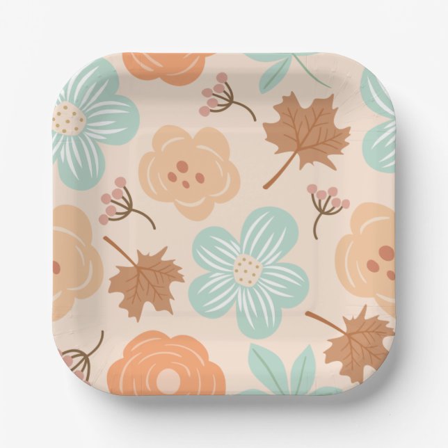 Assiette en papier floral d'automne (Recto)