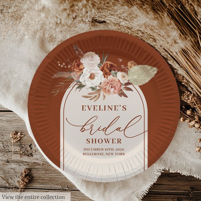 Assiette en papier floral Pampas Terracotta pour B (Terracotta Pampas Floral Paper Plates for Wedding)