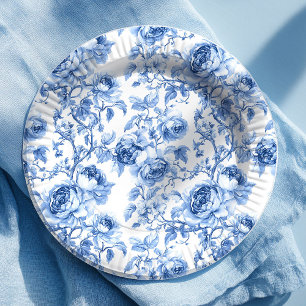 Assiette en papier florale à motif toile de Jouy b