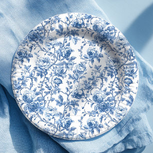 Assiette en papier florale à motif toile de Jouy v