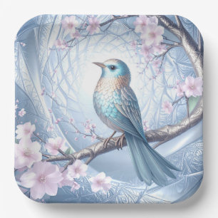 Assiette en papier florale Blue Bird