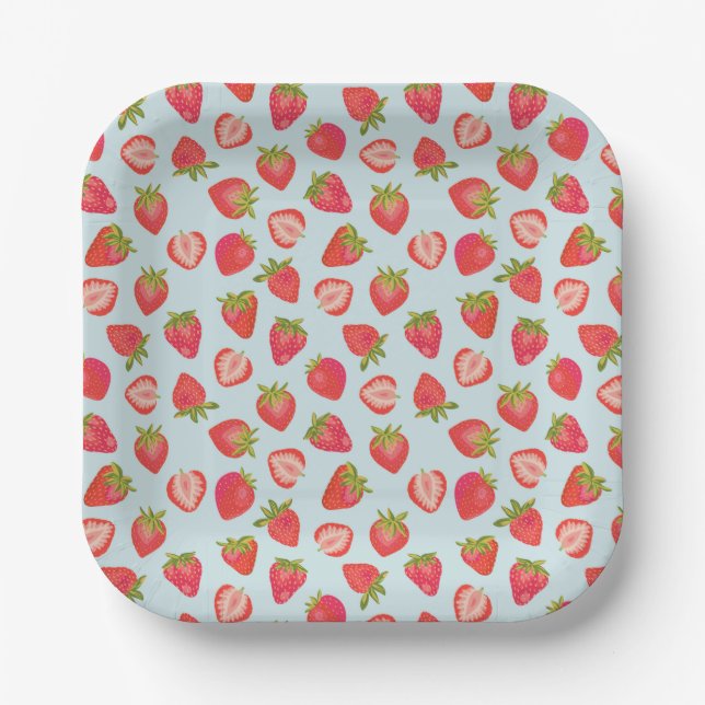 Assiette en papier fraise menthe pour pique-nique (Recto)