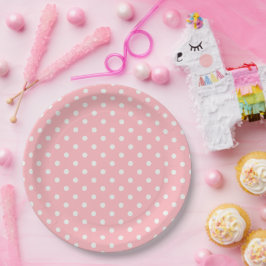 Assiette en papier fuchsia et blanc à pois pour fê