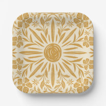 Assiette en papier imprimé floral et soleil