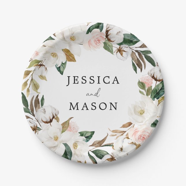 Assiette en papier Magnolia Cotton Monogram pour B (Devant)