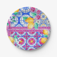 Assiette en papier mariage citron italien La Dolce