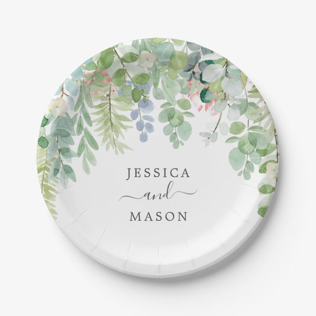 Assiette en papier Mariage Douce Verdure (Devant)