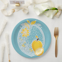 Assiette en papier mariage Dusty Blue Citrus, Citr