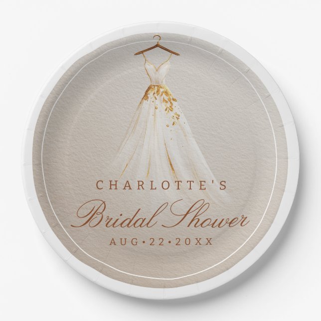 Assiette en papier Mariage élégant Shower de robe  (Devant)