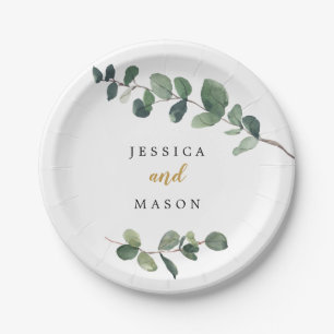 Assiette en papier mariage eucalyptus