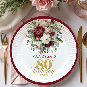 Assiette en papier Marsala Floral Gold Chic pour 8