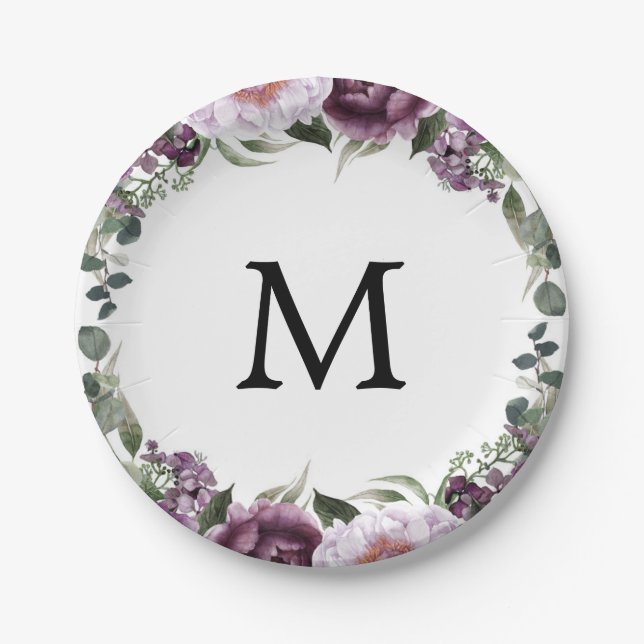 Assiette en papier Monogramme Fête de mariage aux  (Devant)