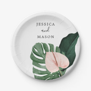 Assiette en papier Monstera tropical pour douche d