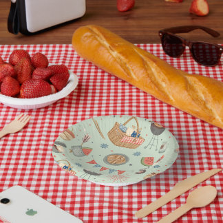 Assiette en papier motif fête champêtre estivale