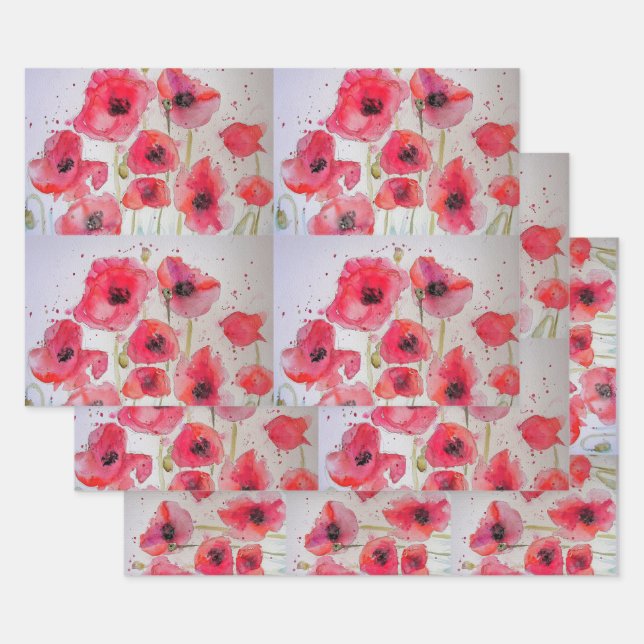 Assiette en papier motif fleur de pavot rouge pour (Lot)