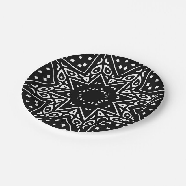 Assiette en papier motif mudcloth moderne (Angle)