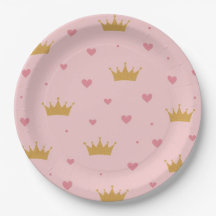 Assiette en papier motif princesse rose et or