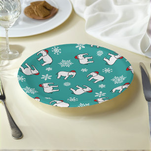 Assiette en papier Noël éléphant blanc (sarcelle)