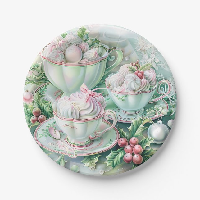 Assiette en papier - Noël victorien rose (Devant)