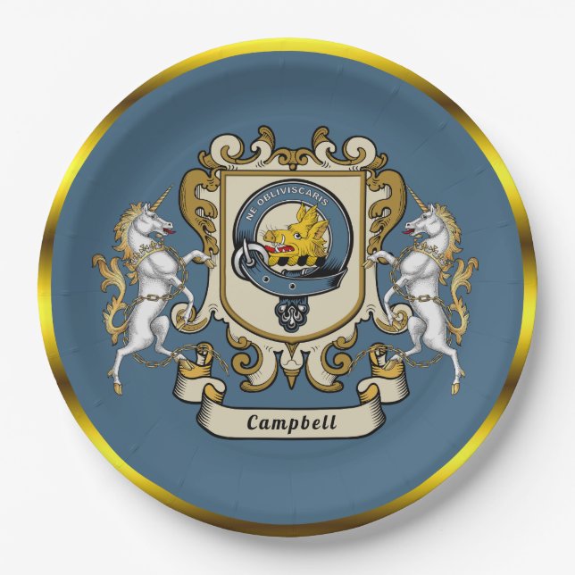 Assiette en papier personnalisée Badge Clan Campbe (Devant)