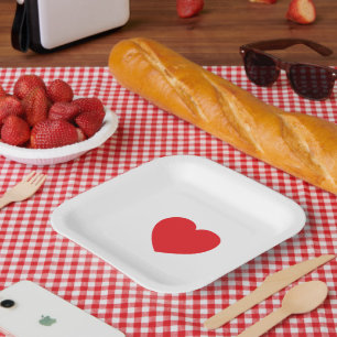 Assiette en Papier Personnalisée Cœur Rouge Élégan