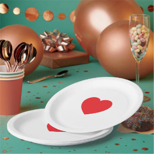 Assiette en Papier Personnalisée Cœur Rouge Élégan
