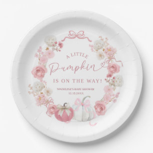 Assiette en papier petite citrouille blanche et ro