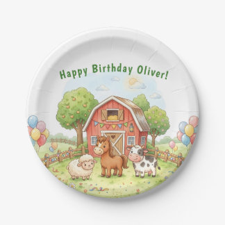 Assiette en papier pour anniversaire à la ferme mi