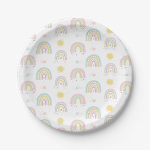 Assiette en papier pour baby shower arc-en-ciel pa