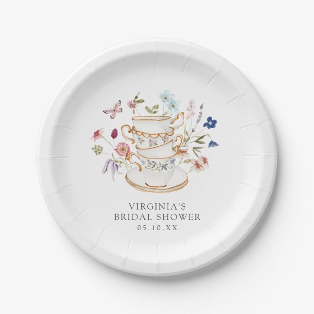 Assiette en papier pour douche de mariée florale (Devant)