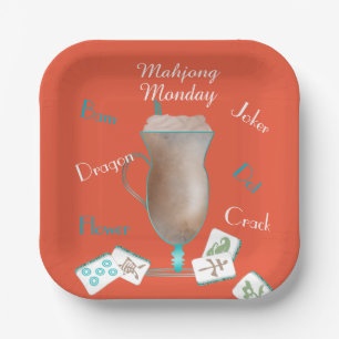 Assiette en papier pour fête Mahjong et café